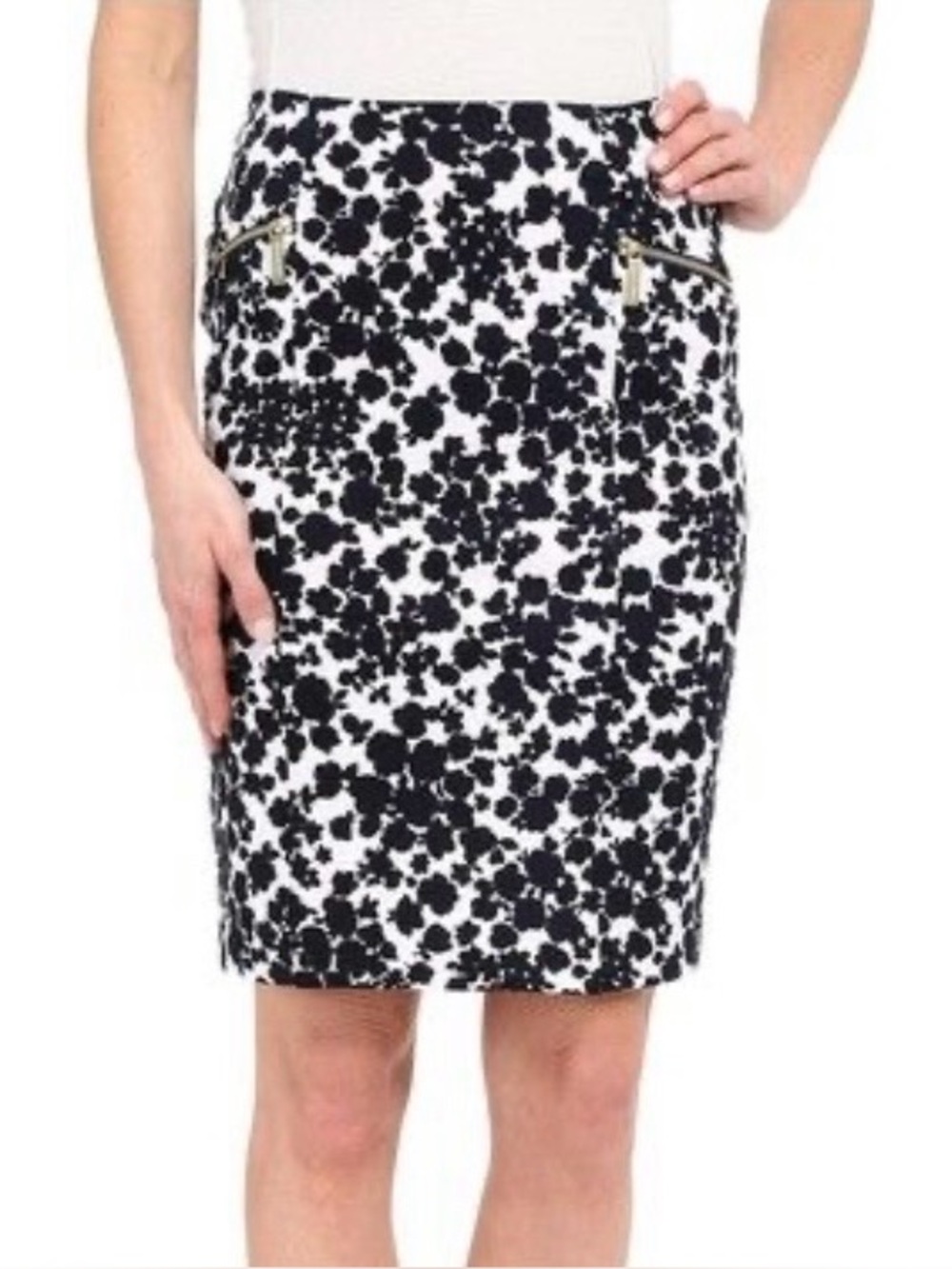 Michael Kors Blue & White Floral Zippered Gemma Pencil Skirt